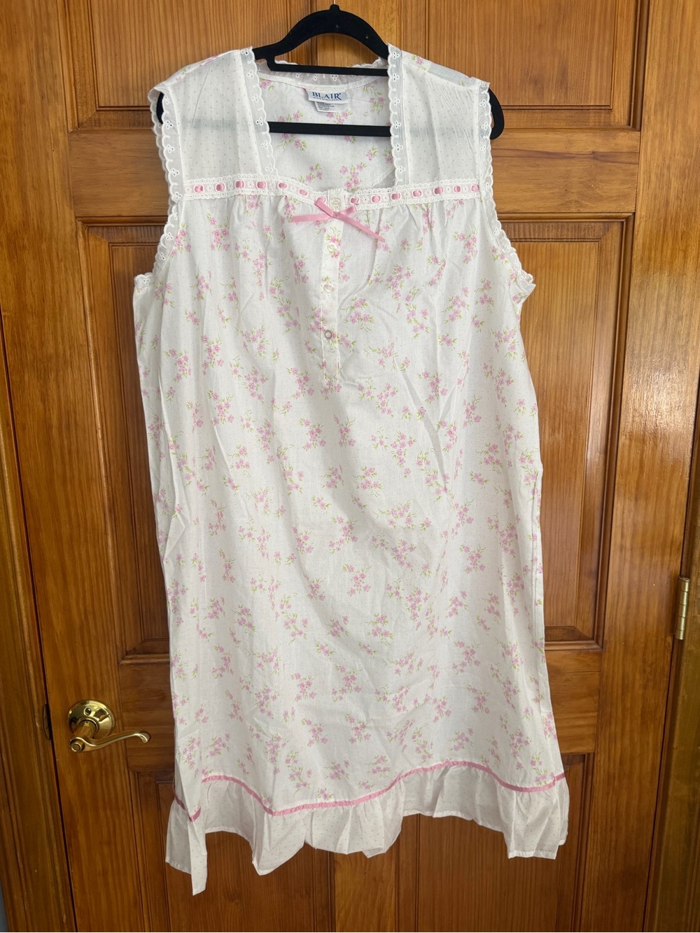 Blair White Nightgown with Pink Floral Trim